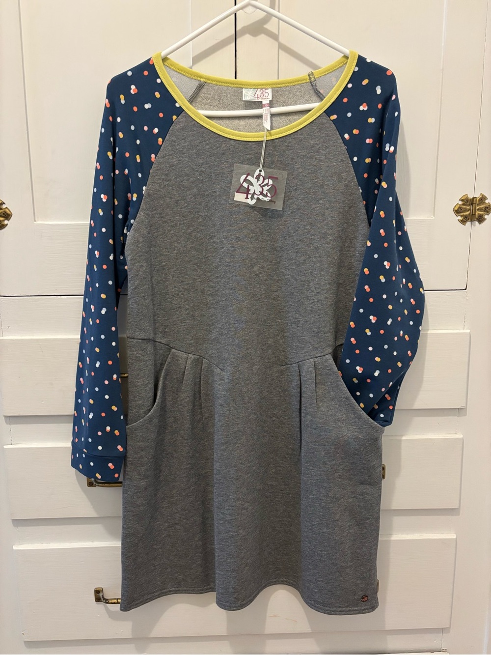 435 by Matilda Jane Sweatshirt Dress with Polka-Dot Sleeves